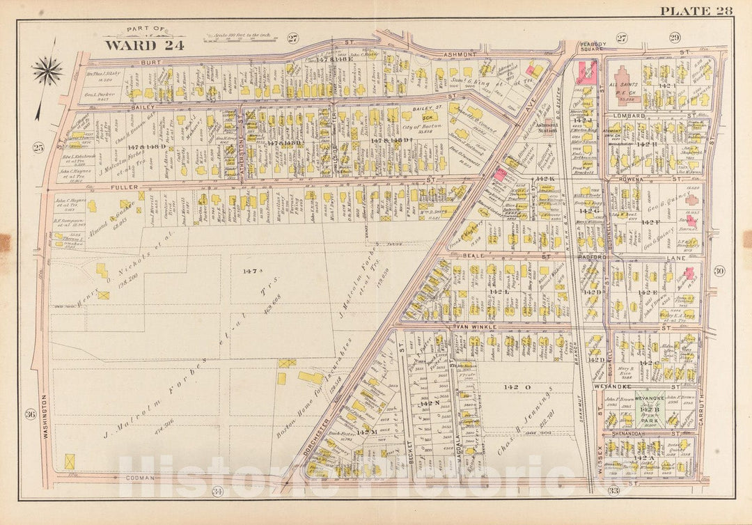 Historical Map, 1904 Atlas of The City of Boston, Dorchester, Mass. : Plate 28, Vintage Wall Art