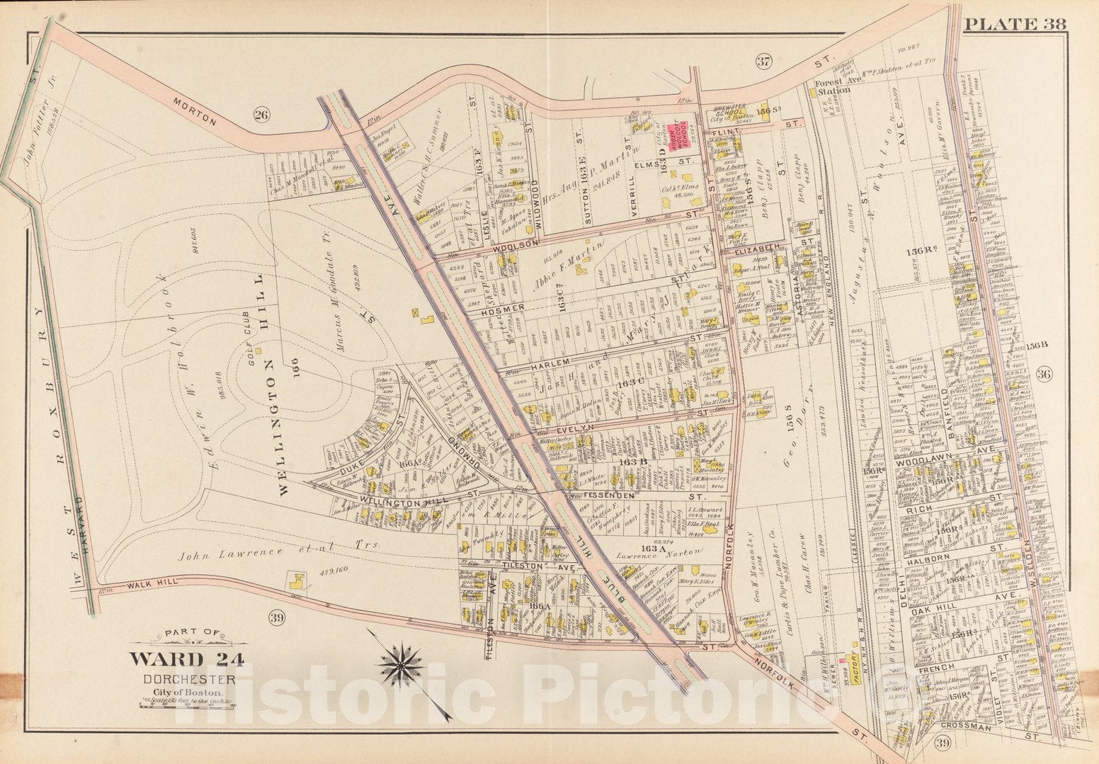 Historical Map, 1904 Atlas of The City of Boston, Dorchester, Mass. : Plate 38, Vintage Wall Art