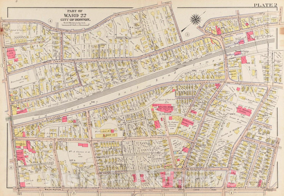 Historical Map, 1905 Atlas of The City of Boston, West Roxbury : Plate 2, Vintage Wall Art