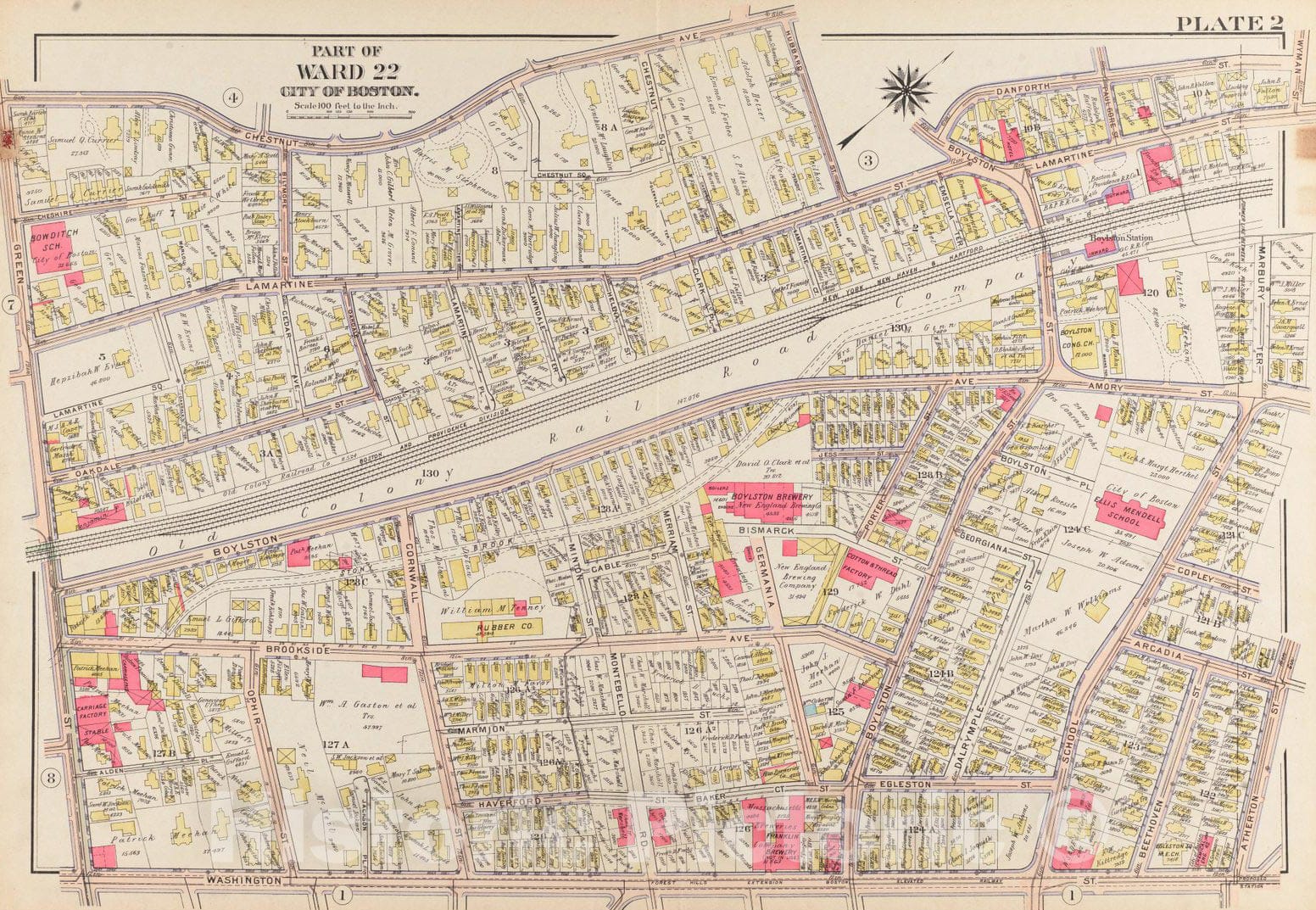 Historical Map, 1905 Atlas of The City of Boston, West Roxbury : Plate 2, Vintage Wall Art