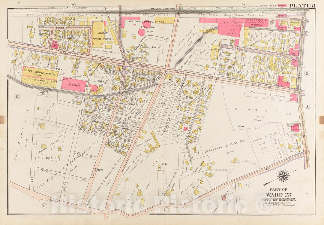 Historical Map, 1905 Atlas of The City of Boston, West Roxbury : Plate 8, Vintage Wall Art