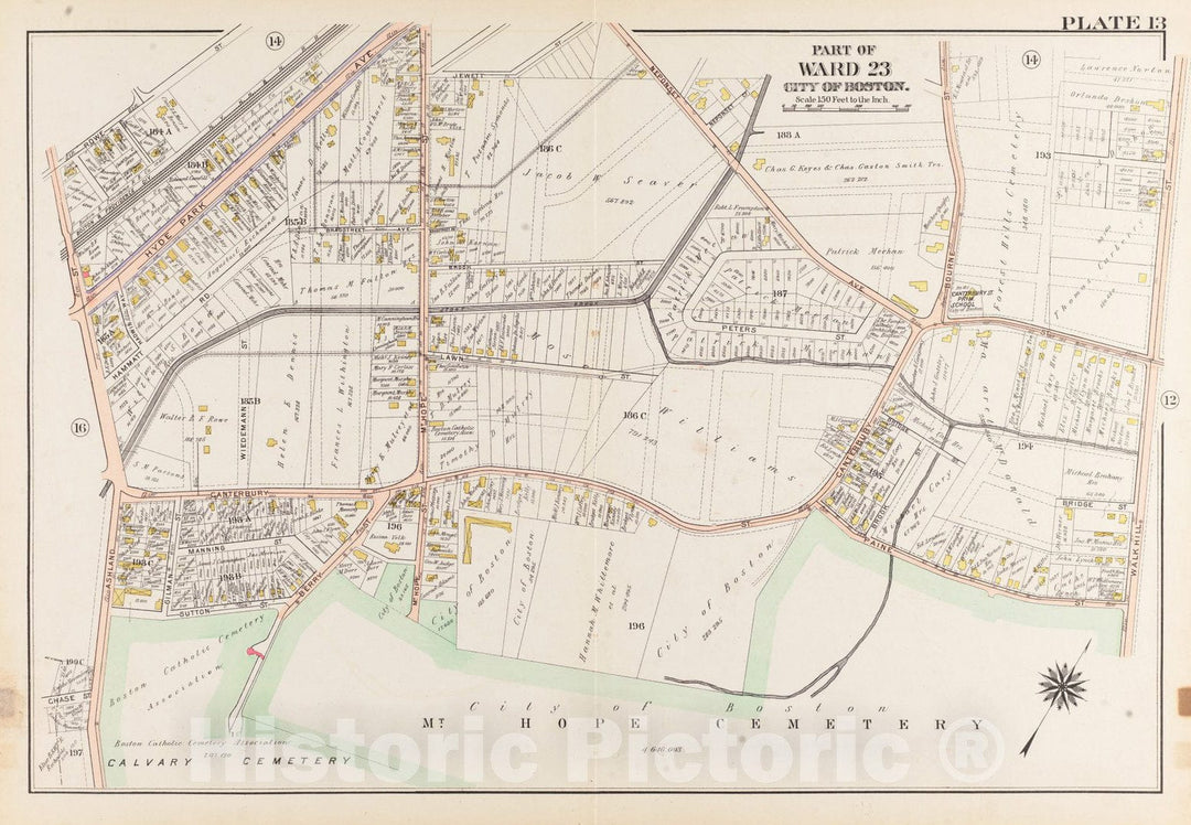 Historical Map, 1905 Atlas of The City of Boston, West Roxbury : Plate 13, Vintage Wall Art