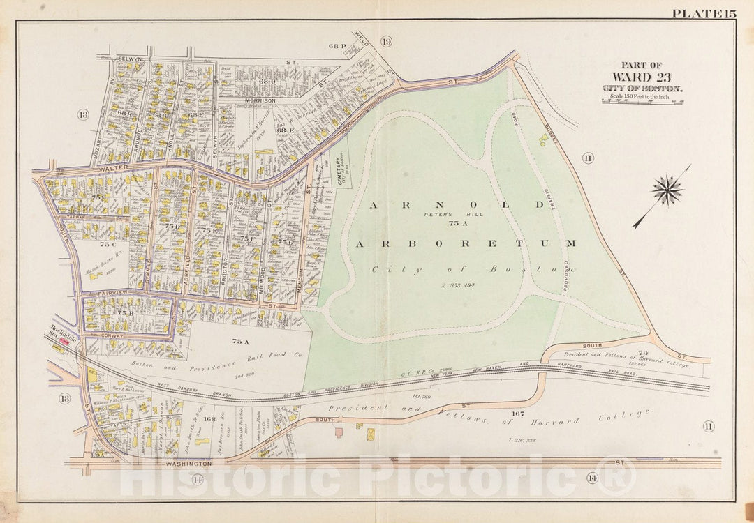 Historical Map, 1905 Atlas of The City of Boston, West Roxbury : Plate 15, Vintage Wall Art