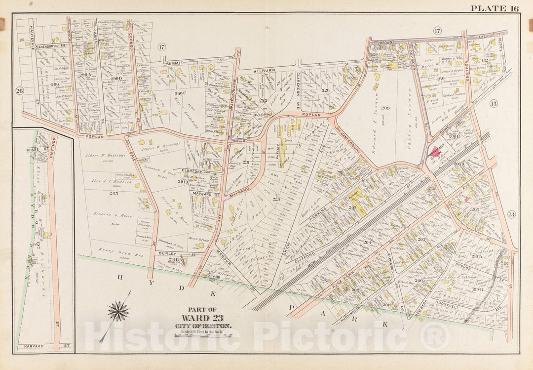 Historical Map, 1905 Atlas of The City of Boston, West Roxbury : Plate 16, Vintage Wall Art