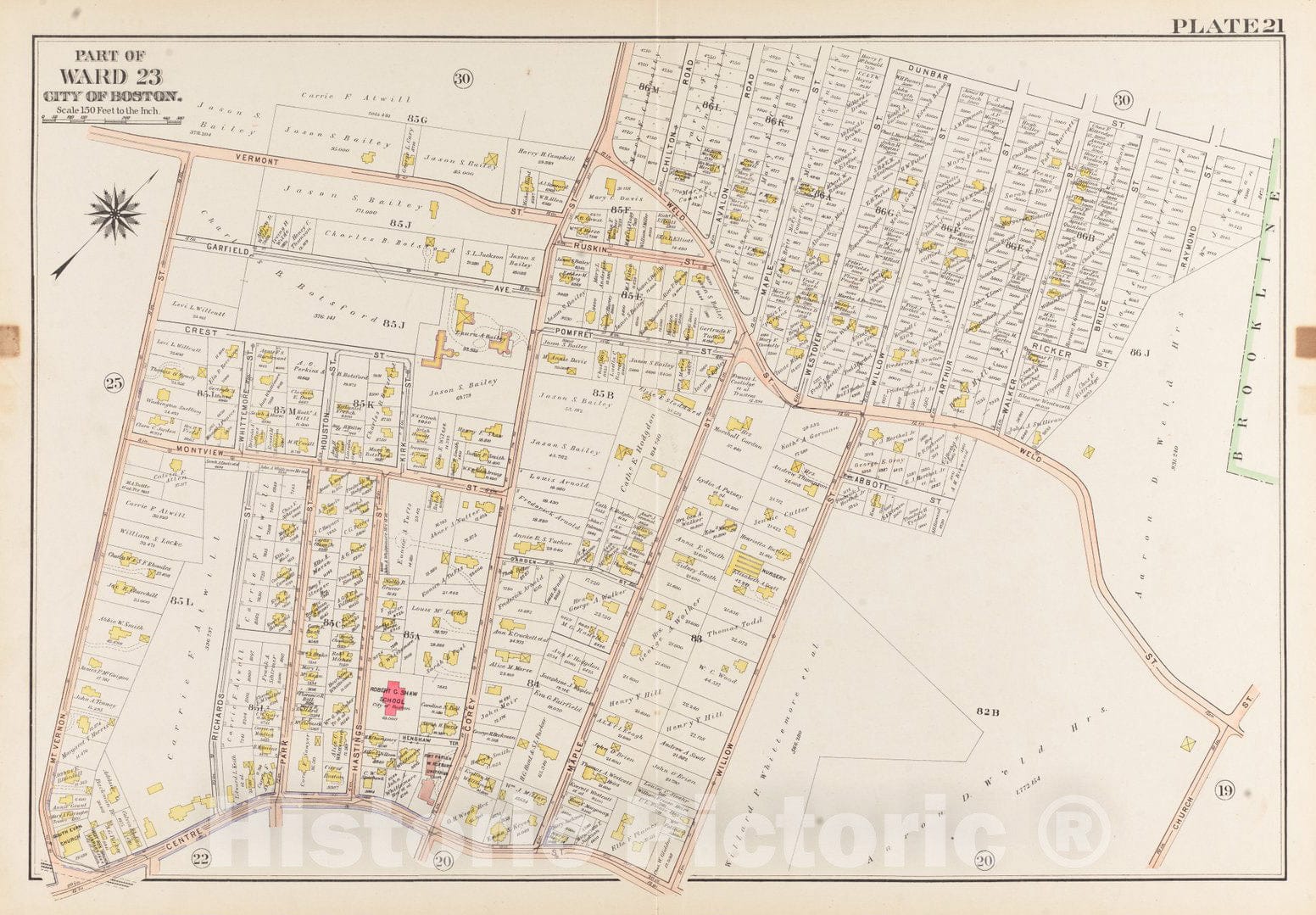 Historical Map, 1905 Atlas of The City of Boston, West Roxbury : Plate 21, Vintage Wall Art