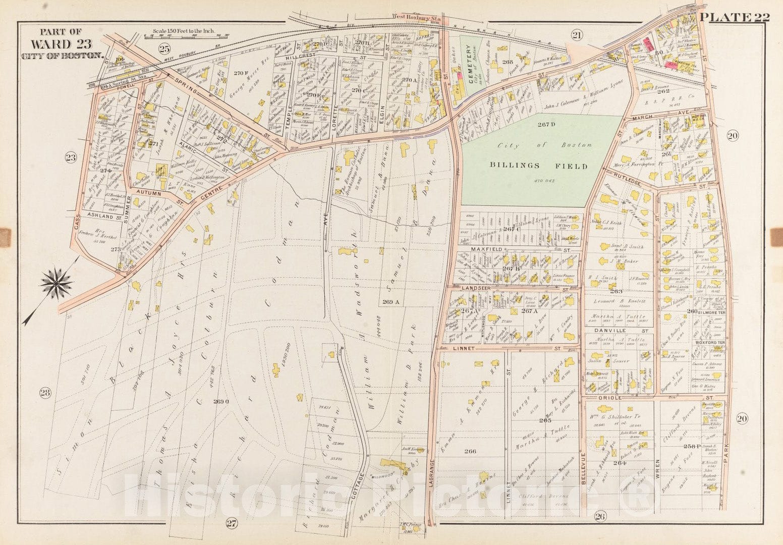 Historical Map, 1905 Atlas of the city of Boston, West Roxbury : plate 22, Vintage Wall Art