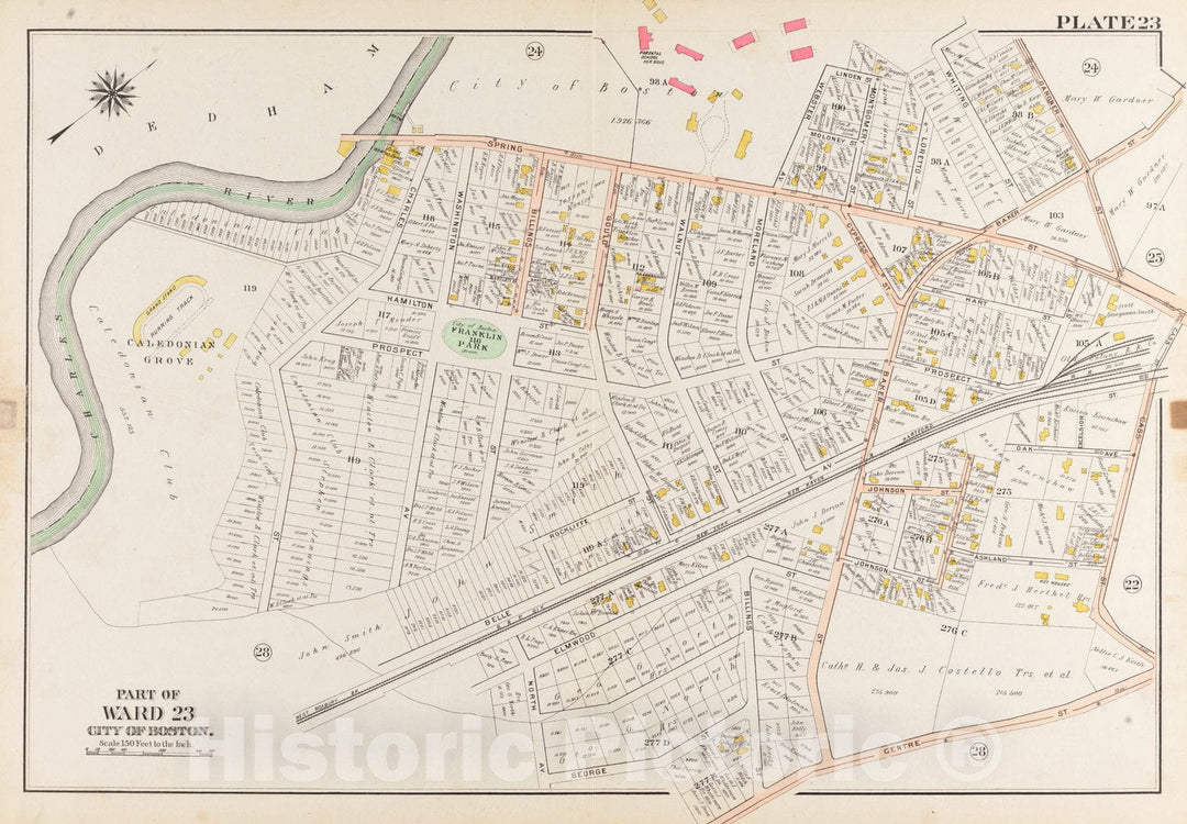 Historical Map, 1905 Atlas of The City of Boston, West Roxbury : Plate 23, Vintage Wall Art