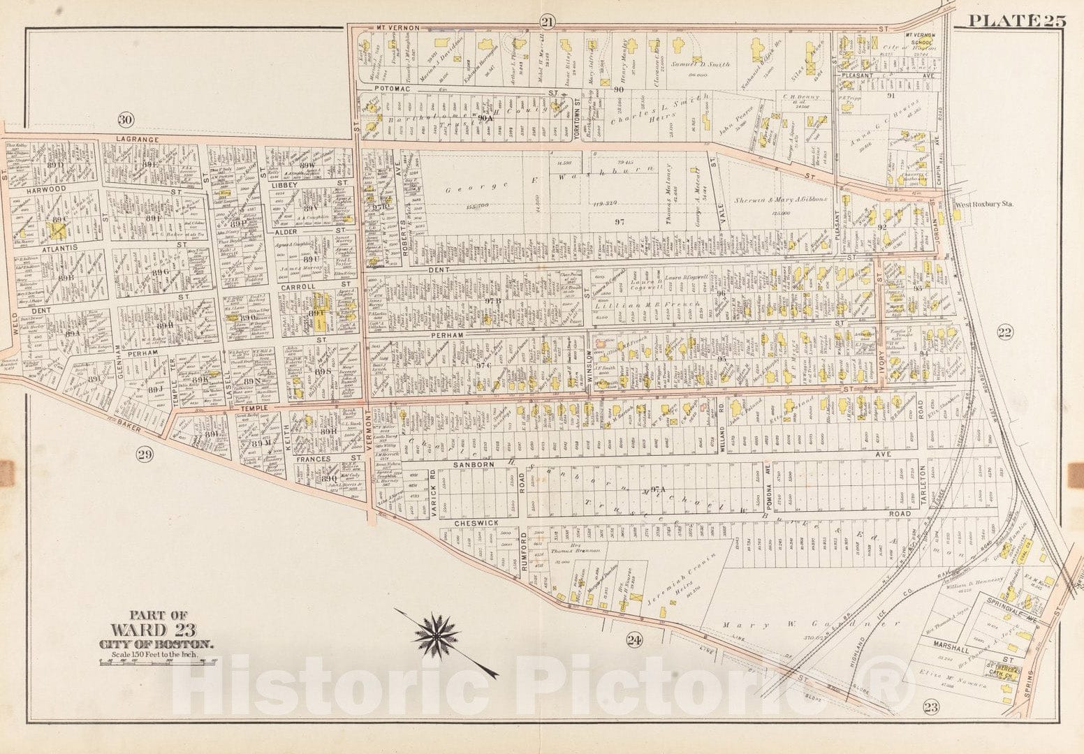 Historical Map, 1905 Atlas of The City of Boston, West Roxbury : Plate 25, Vintage Wall Art