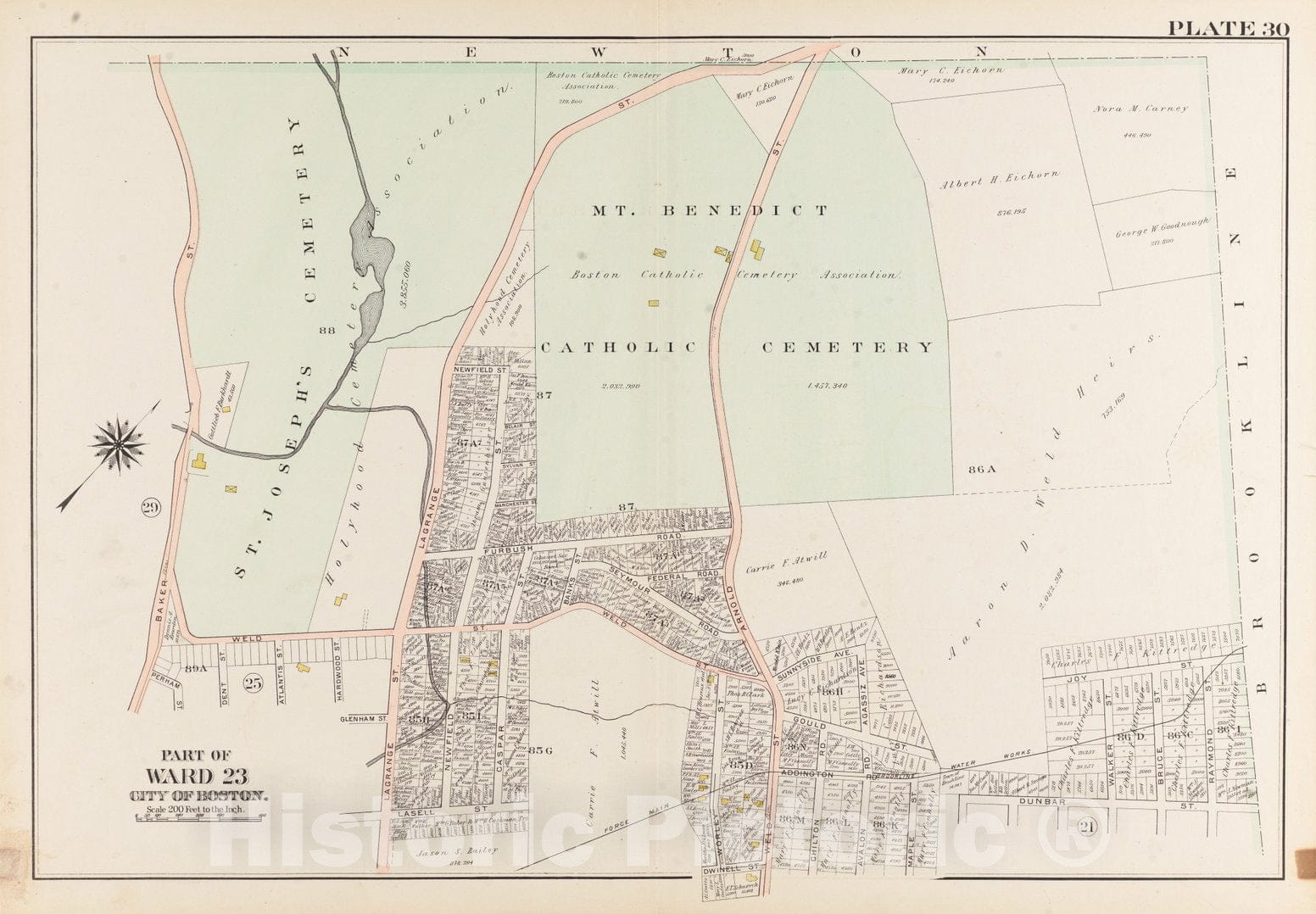 Historical Map, 1905 Atlas of The City of Boston, West Roxbury : Plate 30, Vintage Wall Art