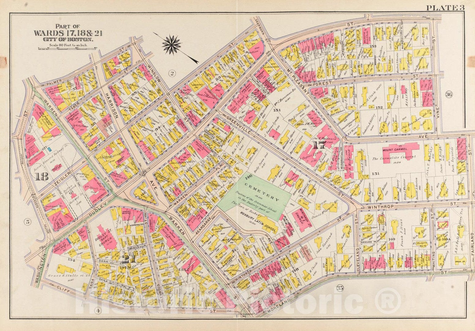 Historical Map, 1906 Atlas of the city of Boston, Roxbury : plate 3, Vintage Wall Art