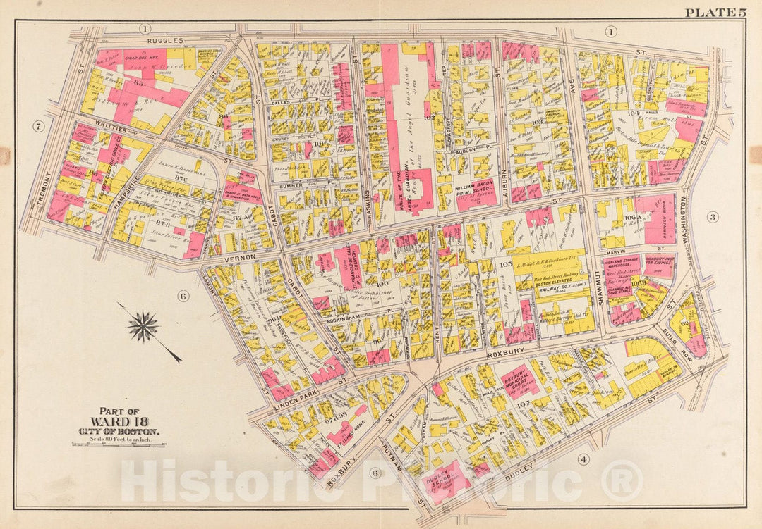 Historical Map, 1906 Atlas of The City of Boston, Roxbury : Plate 5, Vintage Wall Art