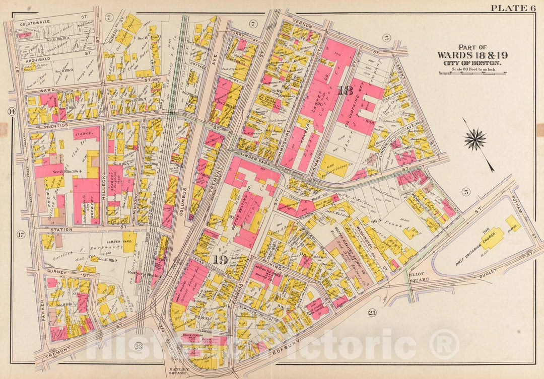 Historical Map, 1906 Atlas of the city of Boston, Roxbury : plate 6, Vintage Wall Art