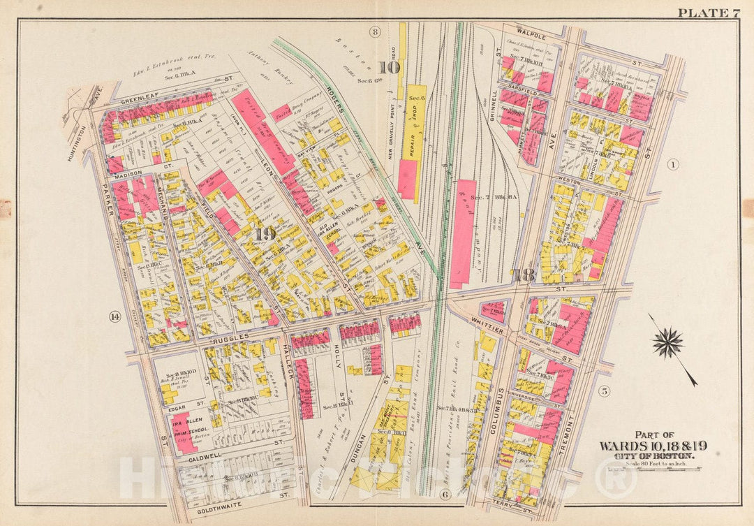 Historical Map, 1906 Atlas of The City of Boston, Roxbury : Plate 7, Vintage Wall Art