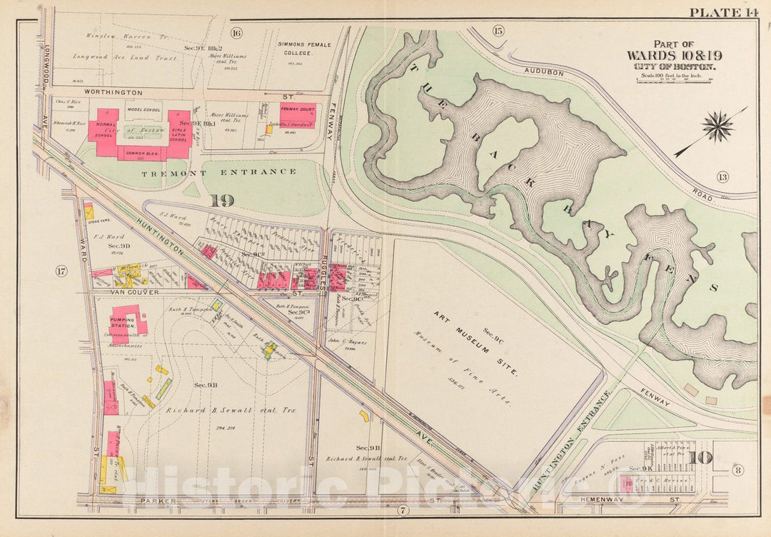 Historical Map, 1906 Atlas of the city of Boston, Roxbury : plate 14, Vintage Wall Art