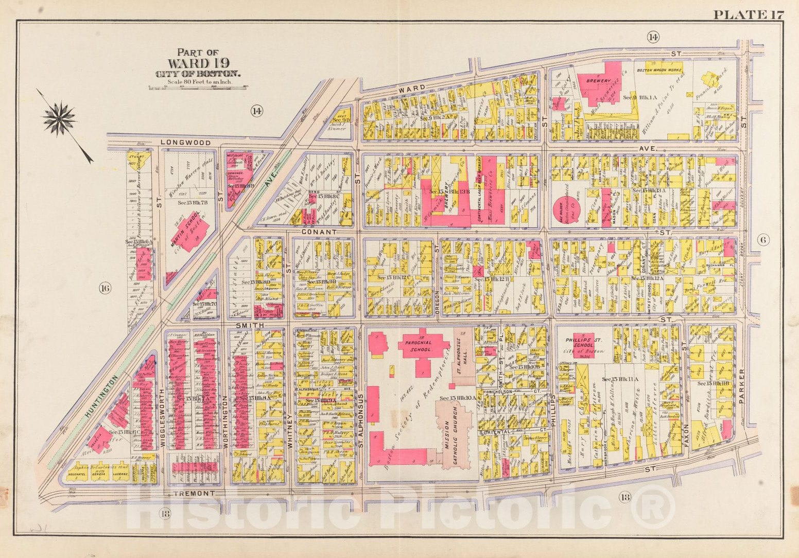 Historical Map, 1906 Atlas of The City of Boston, Roxbury : Plate 17, Vintage Wall Art