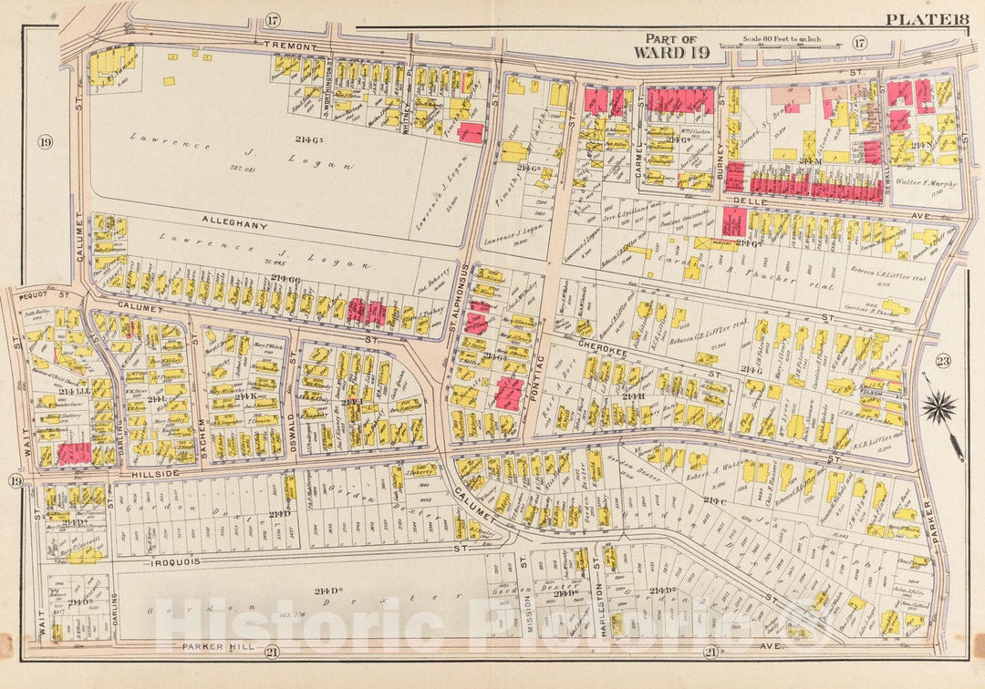 Historical Map, 1906 Atlas of The City of Boston, Roxbury : Plate 18, Vintage Wall Art