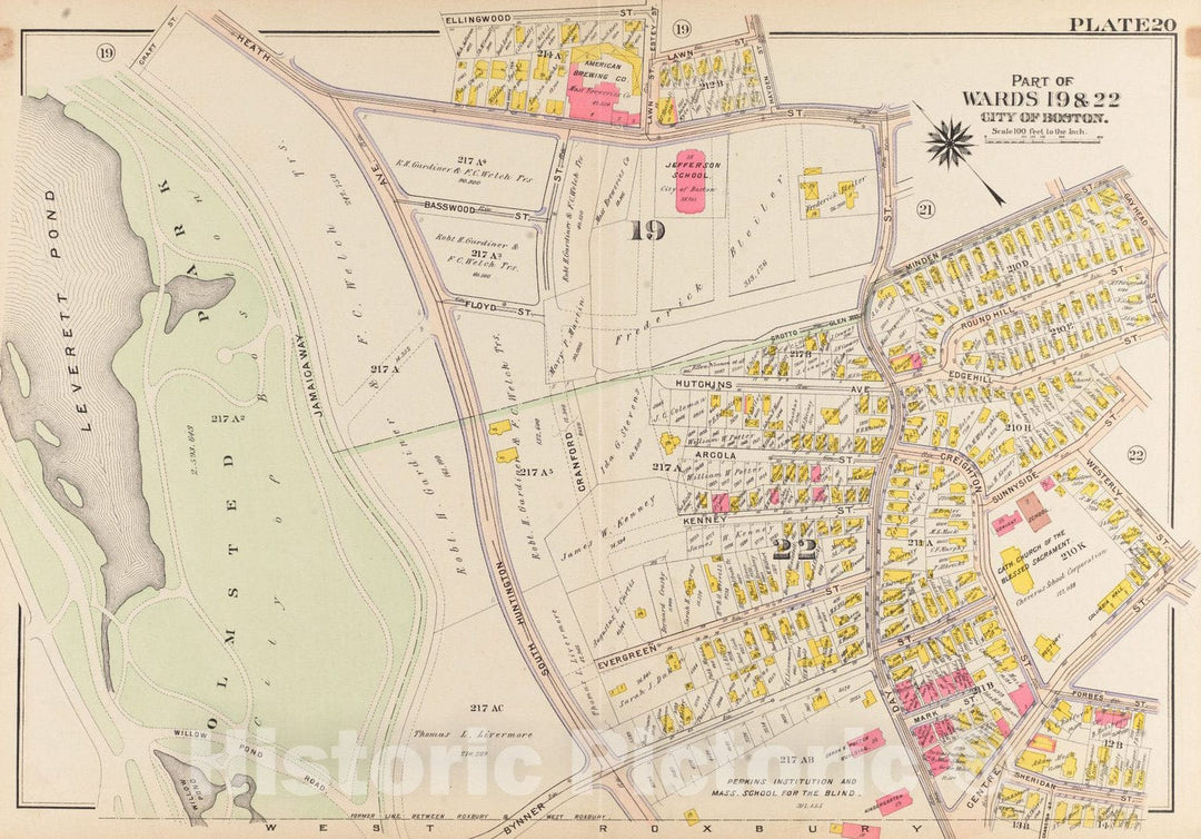 Historical Map, 1906 Atlas of The City of Boston, Roxbury : Plate 20, Vintage Wall Art