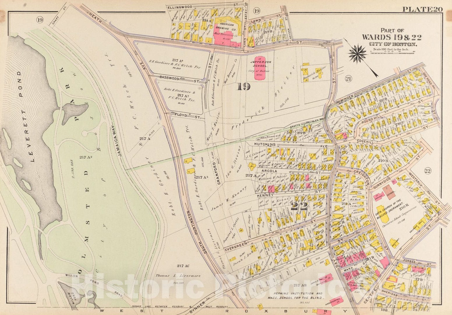 Historical Map, 1906 Atlas of The City of Boston, Roxbury : Plate 20, Vintage Wall Art