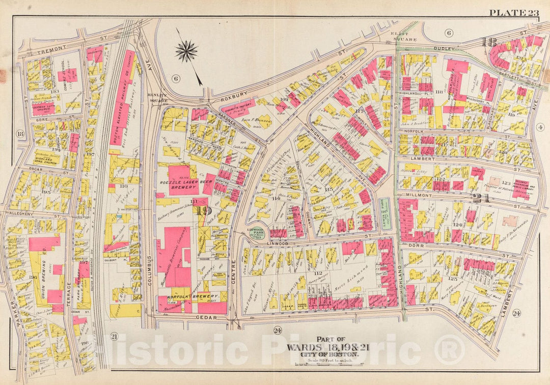 Historical Map, 1906 Atlas of The City of Boston, Roxbury : Plate 23, Vintage Wall Art