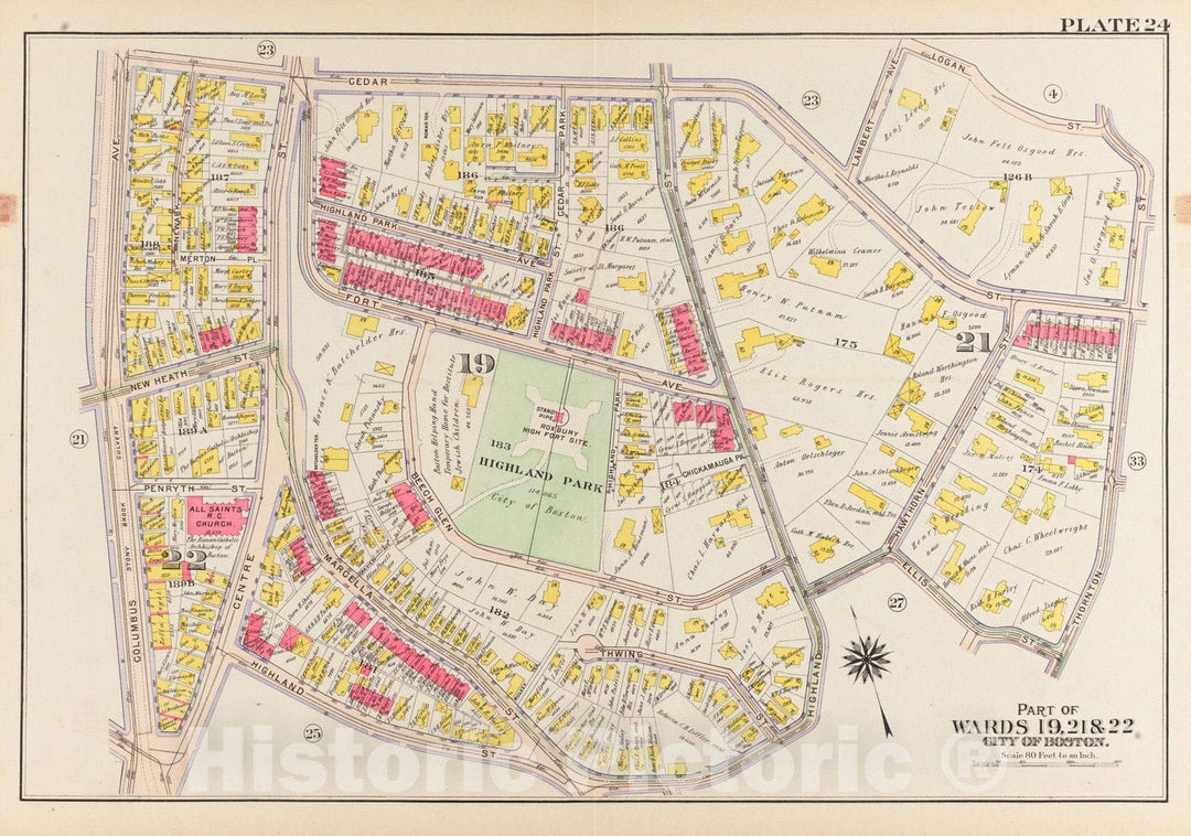 Historical Map, 1906 Atlas of The City of Boston, Roxbury : Plate 24, Vintage Wall Art