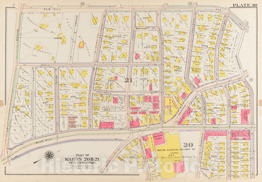 Historical Map, 1906 Atlas of The City of Boston, Roxbury : Plate 30, Vintage Wall Art