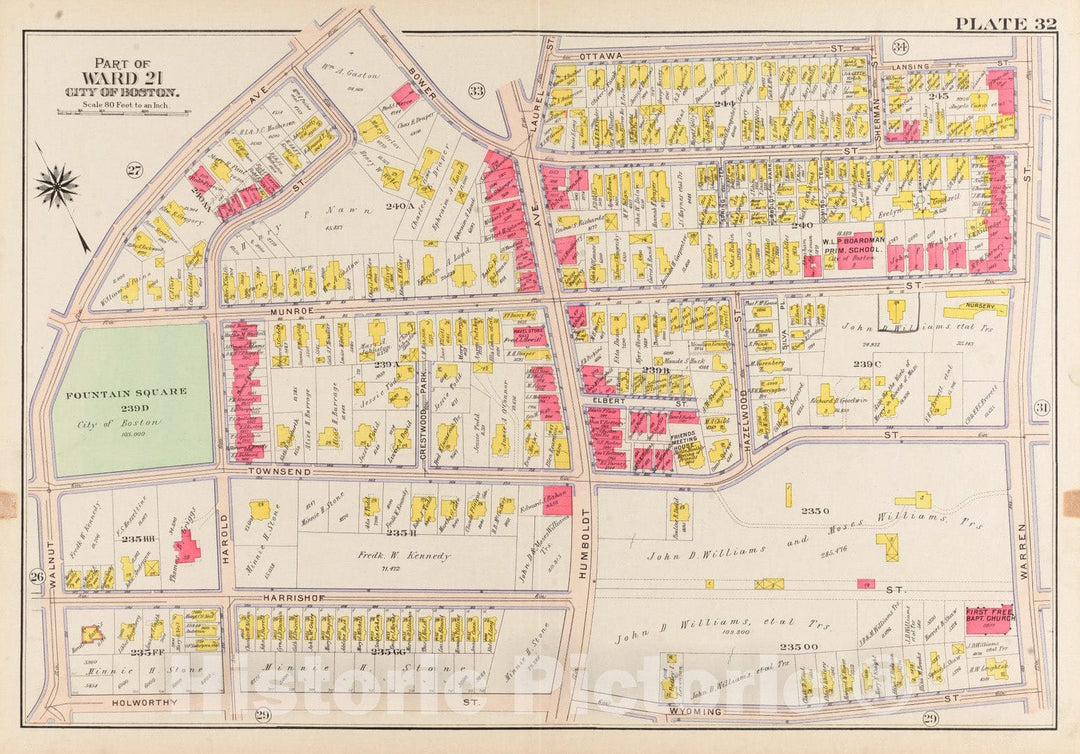 Historical Map, 1906 Atlas of The City of Boston, Roxbury : Plate 32, Vintage Wall Art