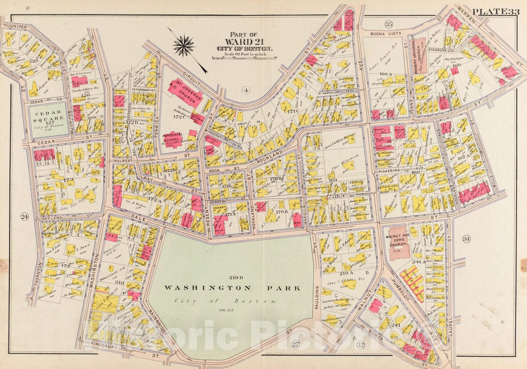 Historical Map, 1906 Atlas of The City of Boston, Roxbury : Plate 33, Vintage Wall Art