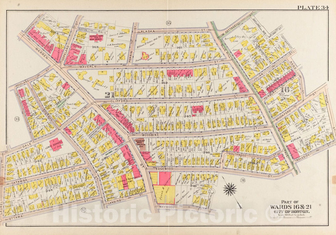 Historical Map, 1906 Atlas of The City of Boston, Roxbury : Plate 34, Vintage Wall Art