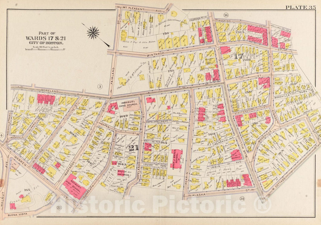 Historical Map, 1906 Atlas of The City of Boston, Roxbury : Plate 35, Vintage Wall Art