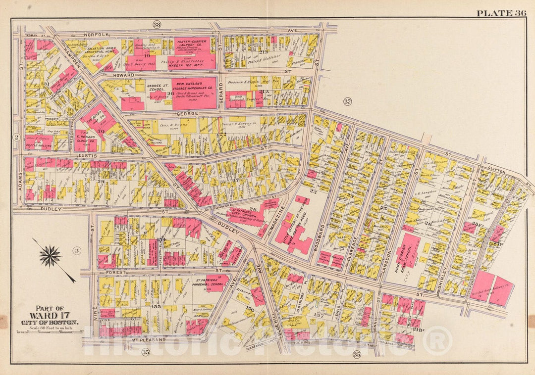 Historical Map, 1906 Atlas of The City of Boston, Roxbury : Plate 36, Vintage Wall Art