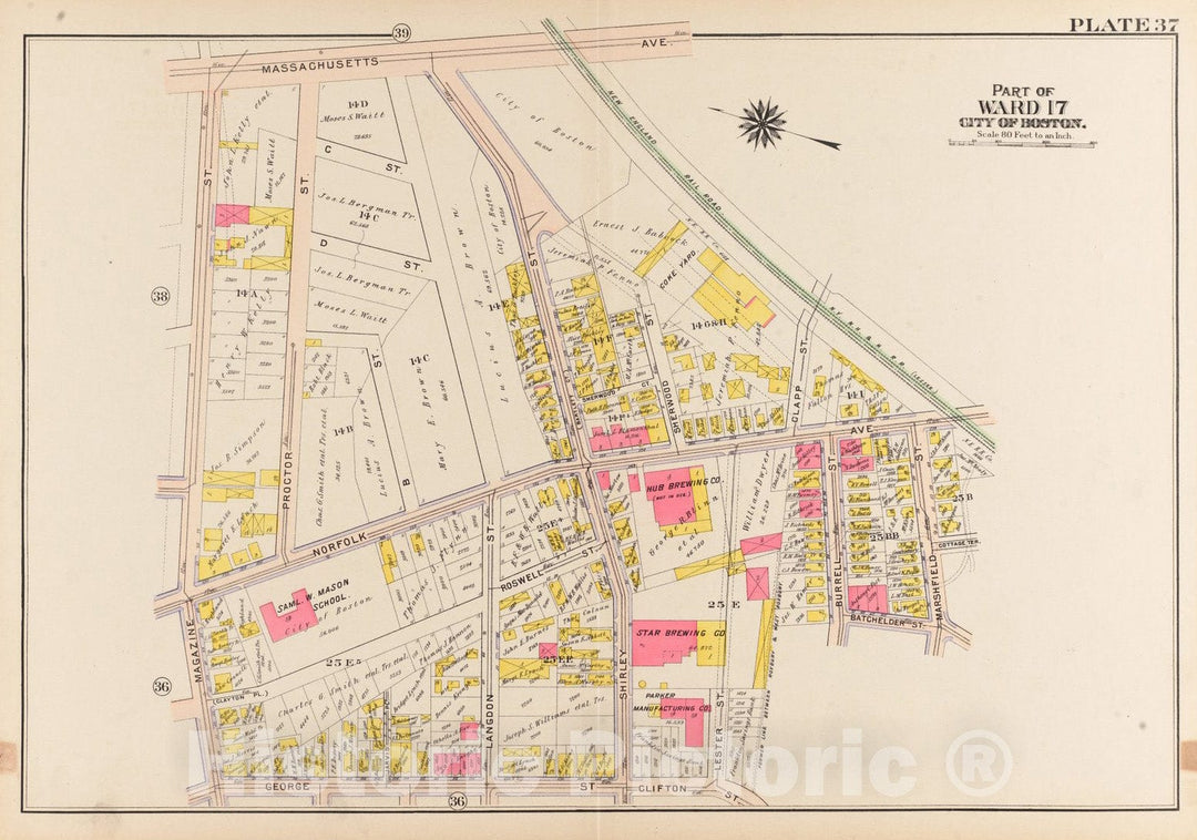 Historical Map, 1906 Atlas of The City of Boston, Roxbury : Plate 37, Vintage Wall Art