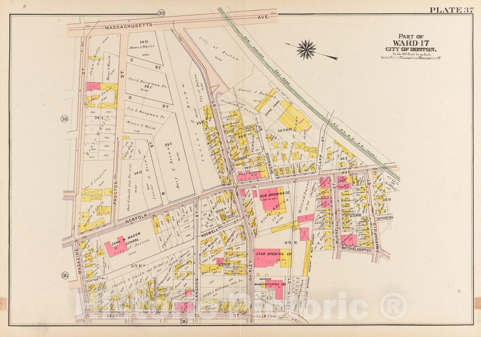 Historical Map, 1906 Atlas of The City of Boston, Roxbury : Plate 37, Vintage Wall Art