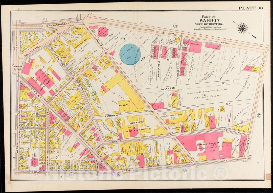 Historical Map, 1906 Atlas of The City of Boston, Roxbury : Plate 38, Vintage Wall Art