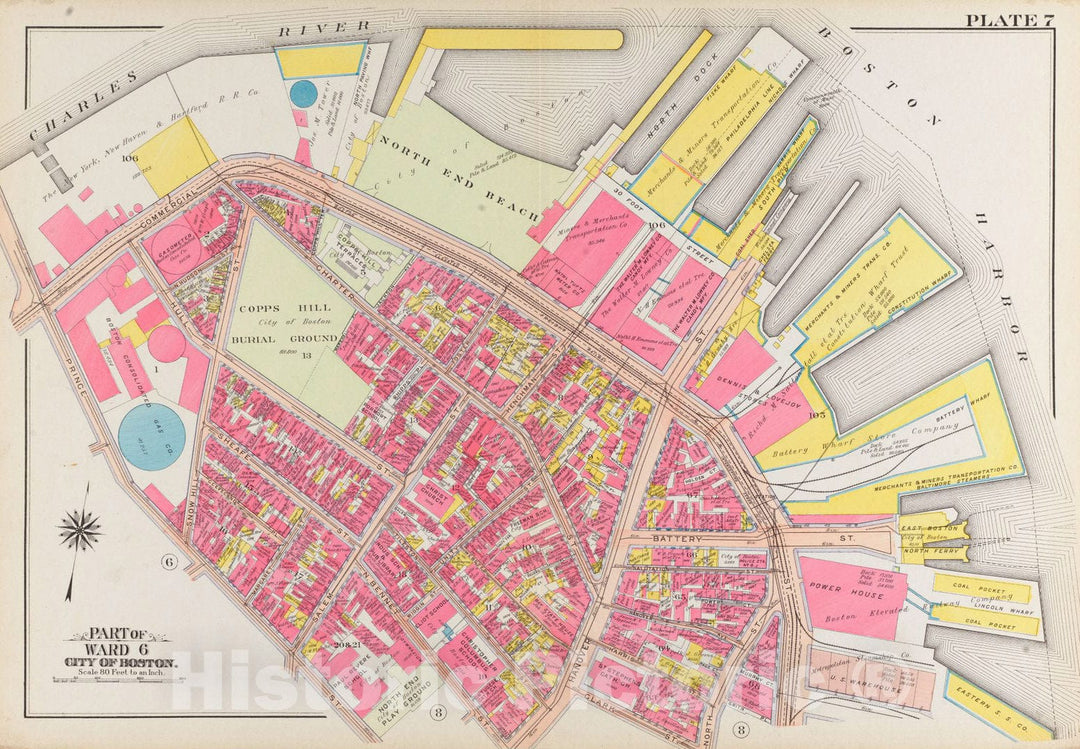 Historical Map, 1908 Atlas of The City of Boston, Boston Proper and Back Bay : Plate 7, Vintage Wall Art