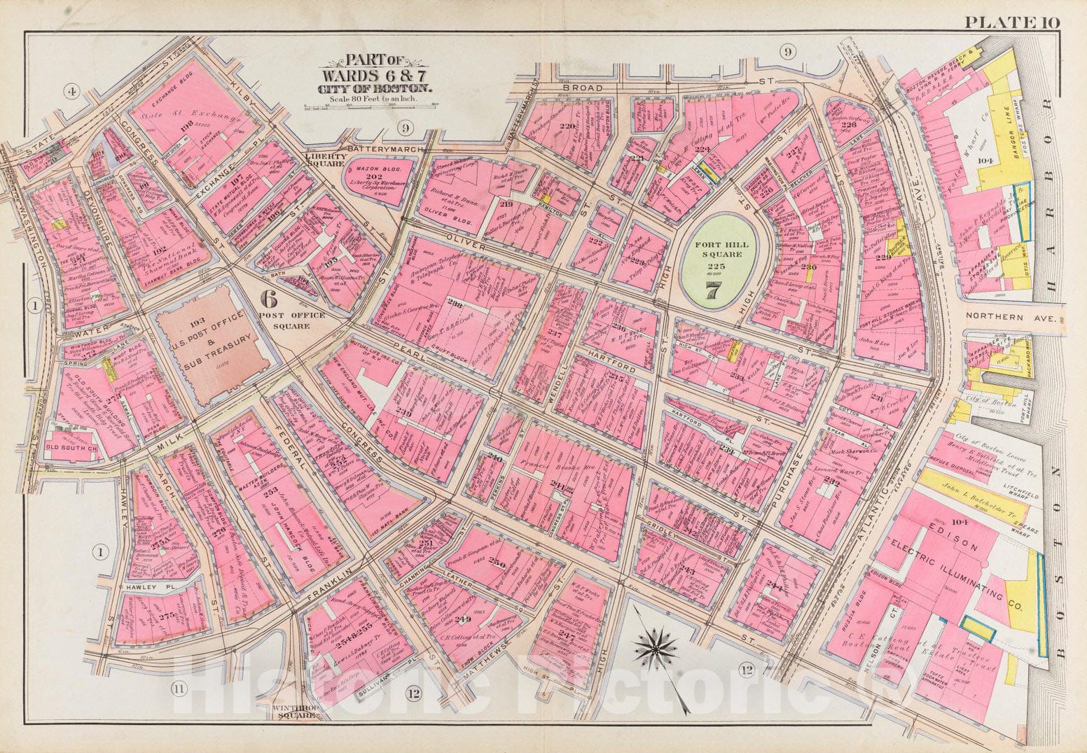 Historical Map, 1908 Atlas of the city of Boston, Boston proper and Back Bay : plate 10, Vintage Wall Art