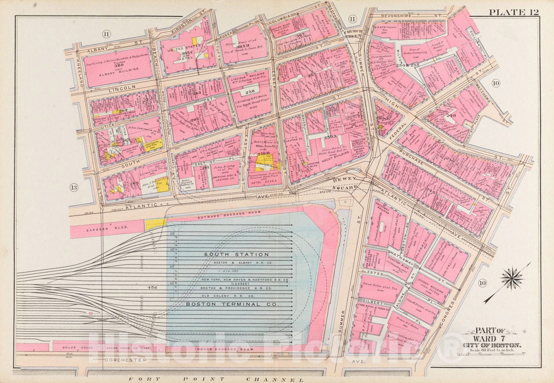 Historical Map, 1908 Atlas of the city of Boston, Boston proper and Back Bay : plate 12, Vintage Wall Art