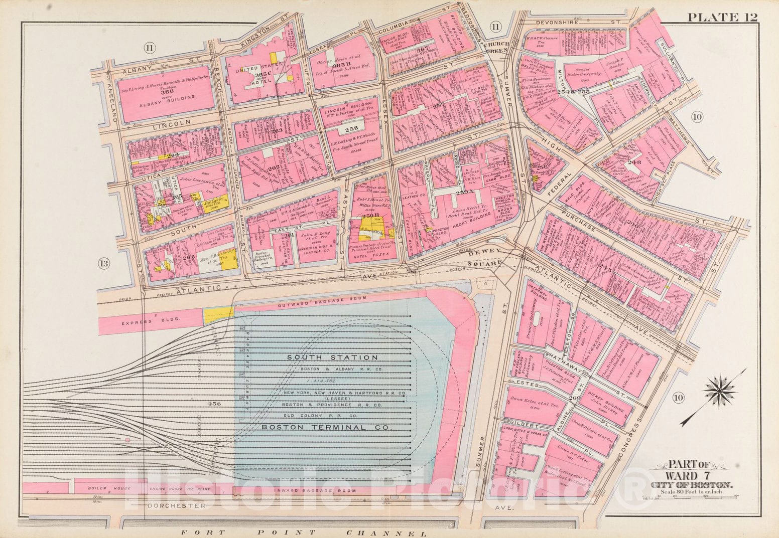 Historical Map, 1908 Atlas of the city of Boston, Boston proper and Back Bay : plate 12, Vintage Wall Art