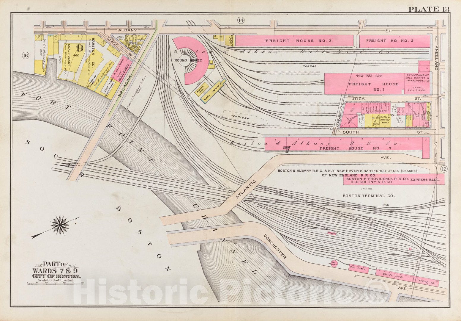 Historical Map, 1908 Atlas of the city of Boston, Boston proper and Back Bay : plate 13, Vintage Wall Art