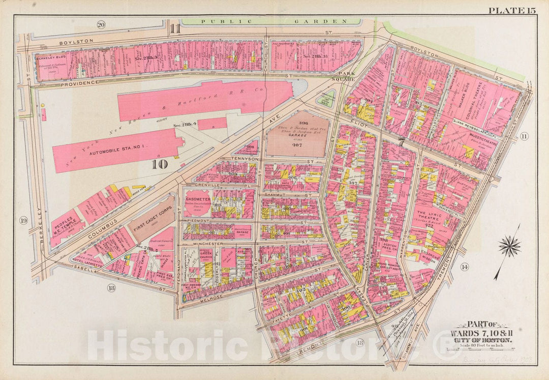 Historical Map, 1908 Atlas of The City of Boston, Boston Proper and Back Bay : Plate 15, Vintage Wall Art