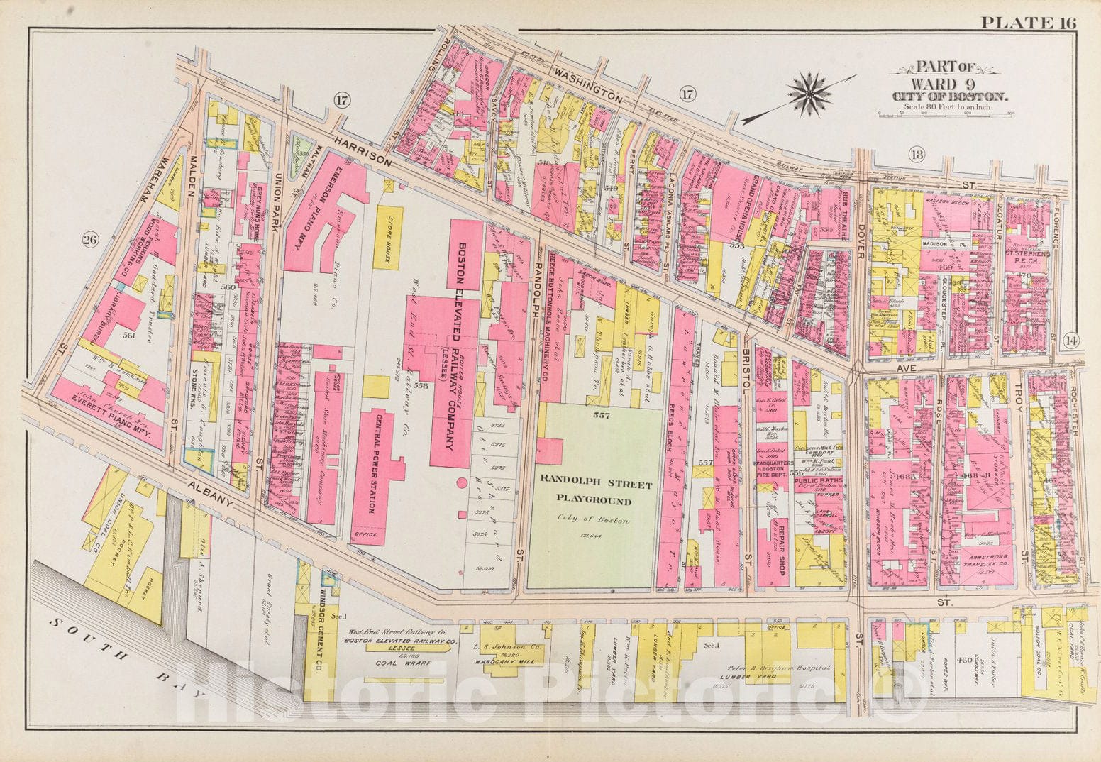 Historical Map, 1908 Atlas of The City of Boston, Boston Proper and Back Bay : Plate 16, Vintage Wall Art