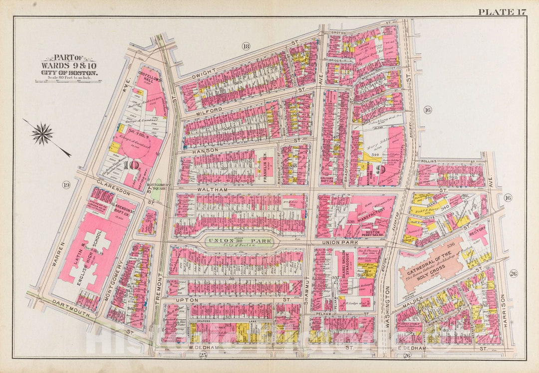 Historical Map, 1908 Atlas of The City of Boston, Boston Proper and Back Bay : Plate 17, Vintage Wall Art