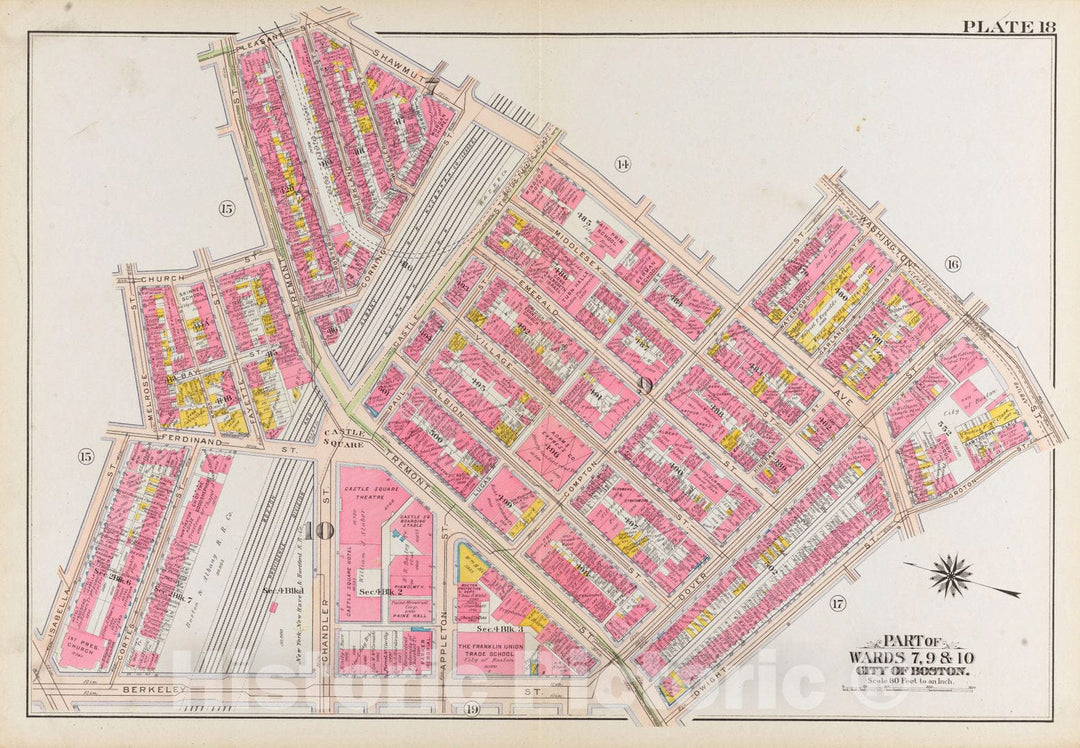 Historical Map, 1908 Atlas of The City of Boston, Boston Proper and Back Bay : Plate 18, Vintage Wall Art