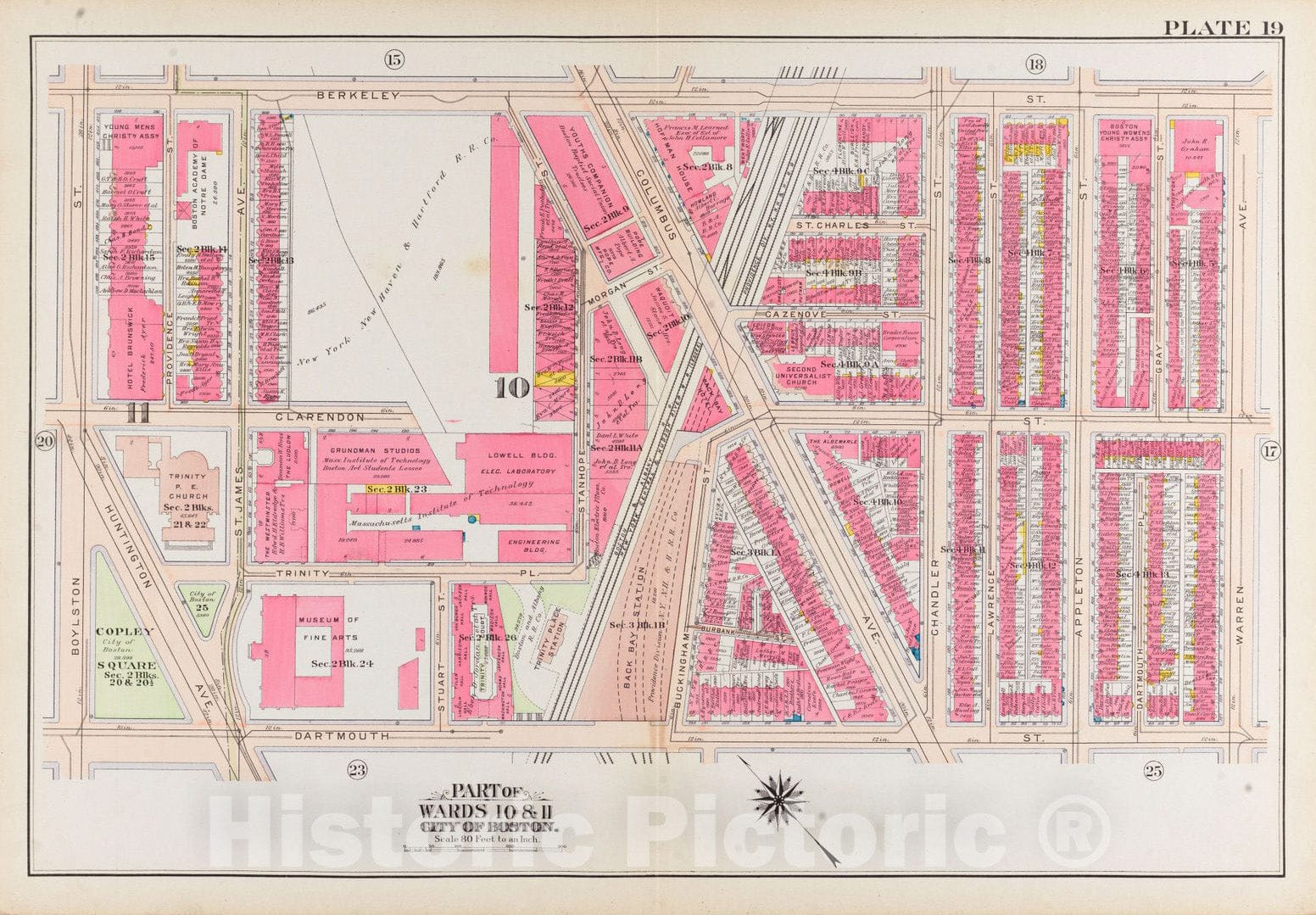 Historical Map, 1908 Atlas of The City of Boston, Boston Proper and Back Bay : Plate 19, Vintage Wall Art