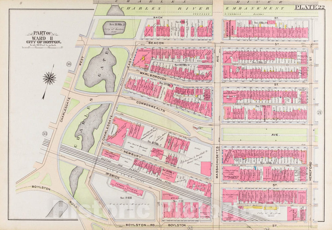 Historical Map, 1908 Atlas of The City of Boston, Boston Proper and Back Bay : Plate 22, Vintage Wall Art