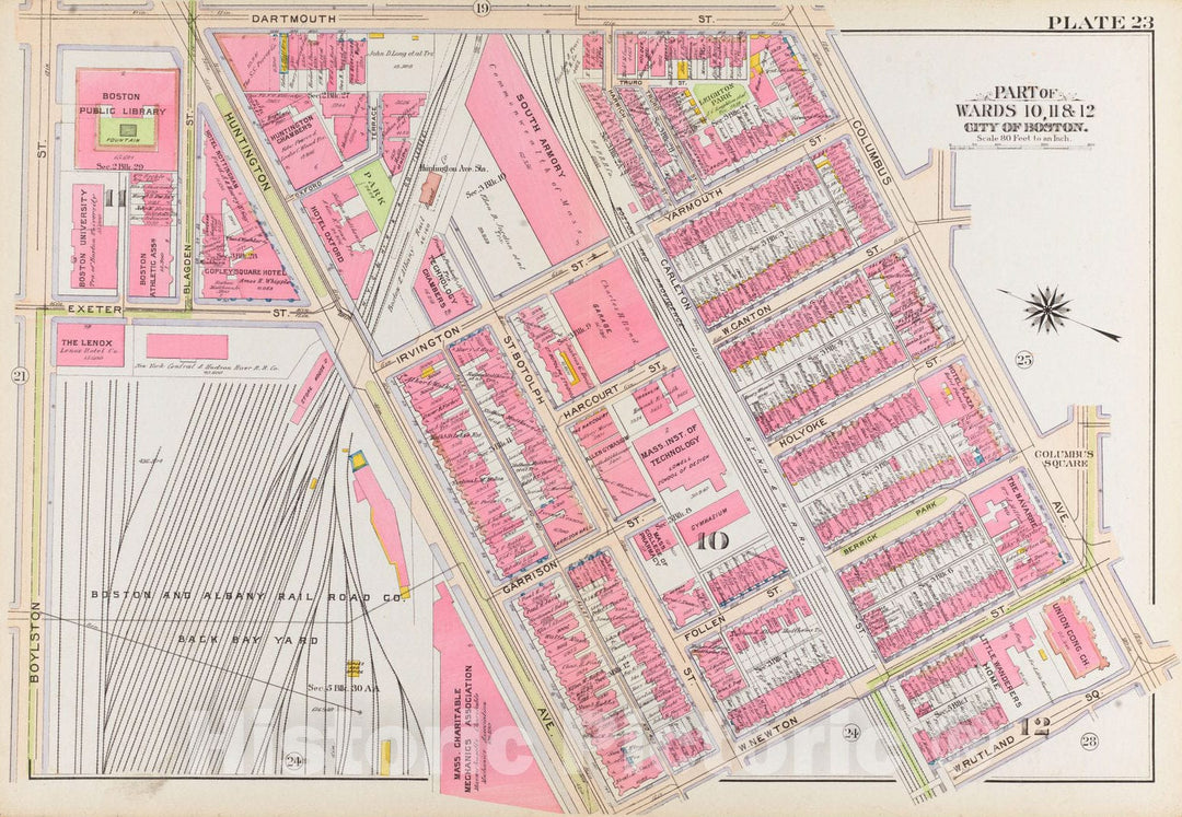 Historical Map, 1908 Atlas of the city of Boston, Boston proper and Back Bay : plate 23, Vintage Wall Art