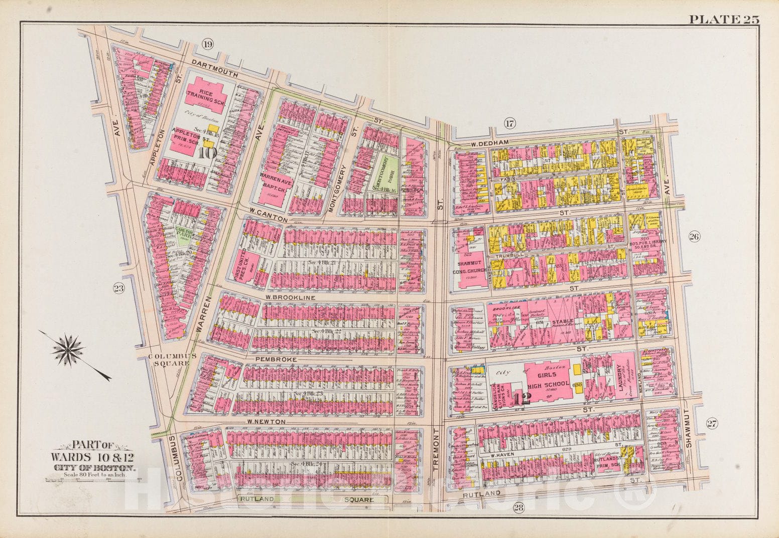 Historical Map, 1908 Atlas of The City of Boston, Boston Proper and Back Bay : Plate 25, Vintage Wall Art