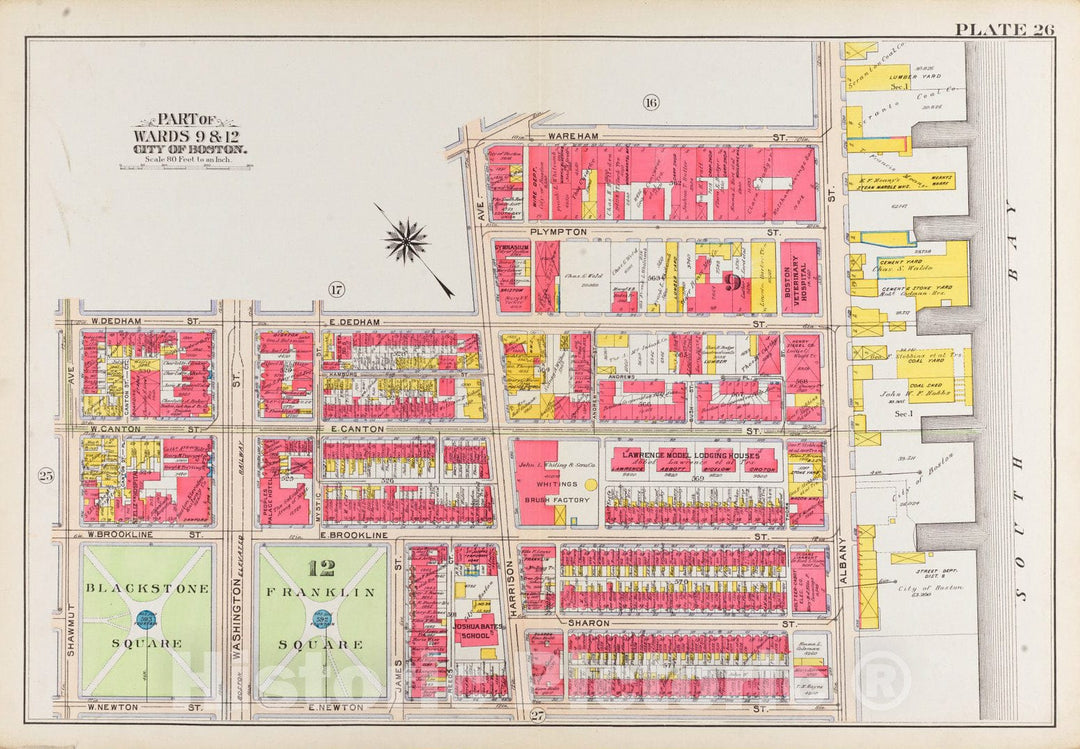 Historical Map, 1908 Atlas of The City of Boston, Boston Proper and Back Bay : Plate 26, Vintage Wall Art