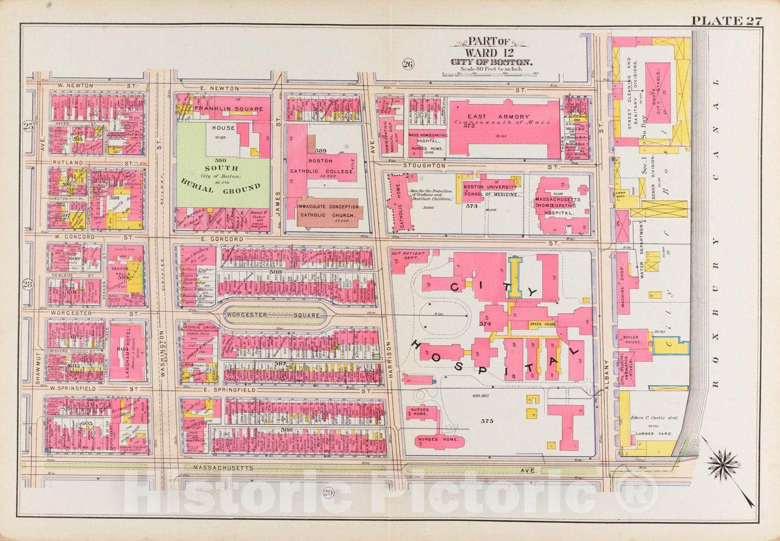 Historical Map, 1908 Atlas of The City of Boston, Boston Proper and Back Bay : Plate 27, Vintage Wall Art