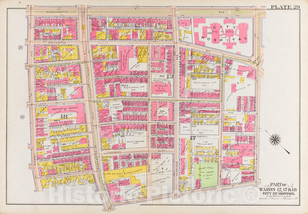 Historical Map, 1908 Atlas of the city of Boston, Boston proper and Back Bay : plate 29, Vintage Wall Art