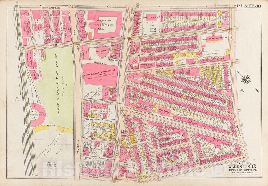 Historical Map, 1908 Atlas of The City of Boston, Boston Proper and Back Bay : Plate 30, Vintage Wall Art